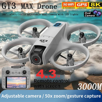 GT3 Drone 8K HD Dual Cameras 180° 5G WIFI GPS Brushless Motor FPV Obstacle Avoidance Foldable Quadcopter with Remote Control Toy