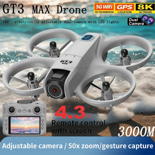 GT3 Drone 8K HD Dual Cameras 180° 5G WIFI GPS Brushless Motor FPV Obstacle Avoidance Foldable Quadcopter with Remote Control Toy