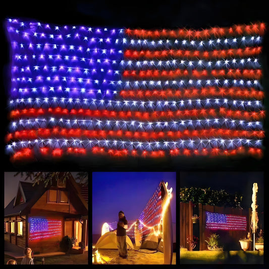 Waterproof LED American Flag Lights – Perfect for 4th of July, Memorial Day, Independence Day, Christmas, Garden, Yard, and Holiday Decorations